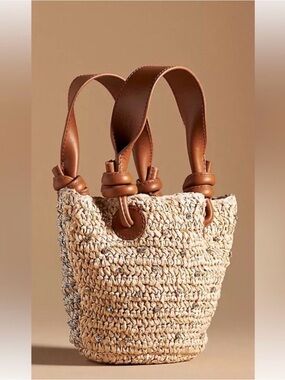 Anthropologie Maeve Rhinestone Raffia Mini Tote Bag “Day to Night” Straw Bag